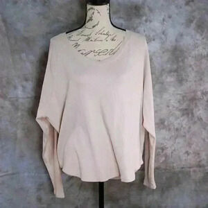 Women's Zyia Active Size M tan dolman sleeved vneck ribbed jersey top . V-Neck